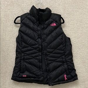 The North Face Black Puffer Vest with Pink Accents